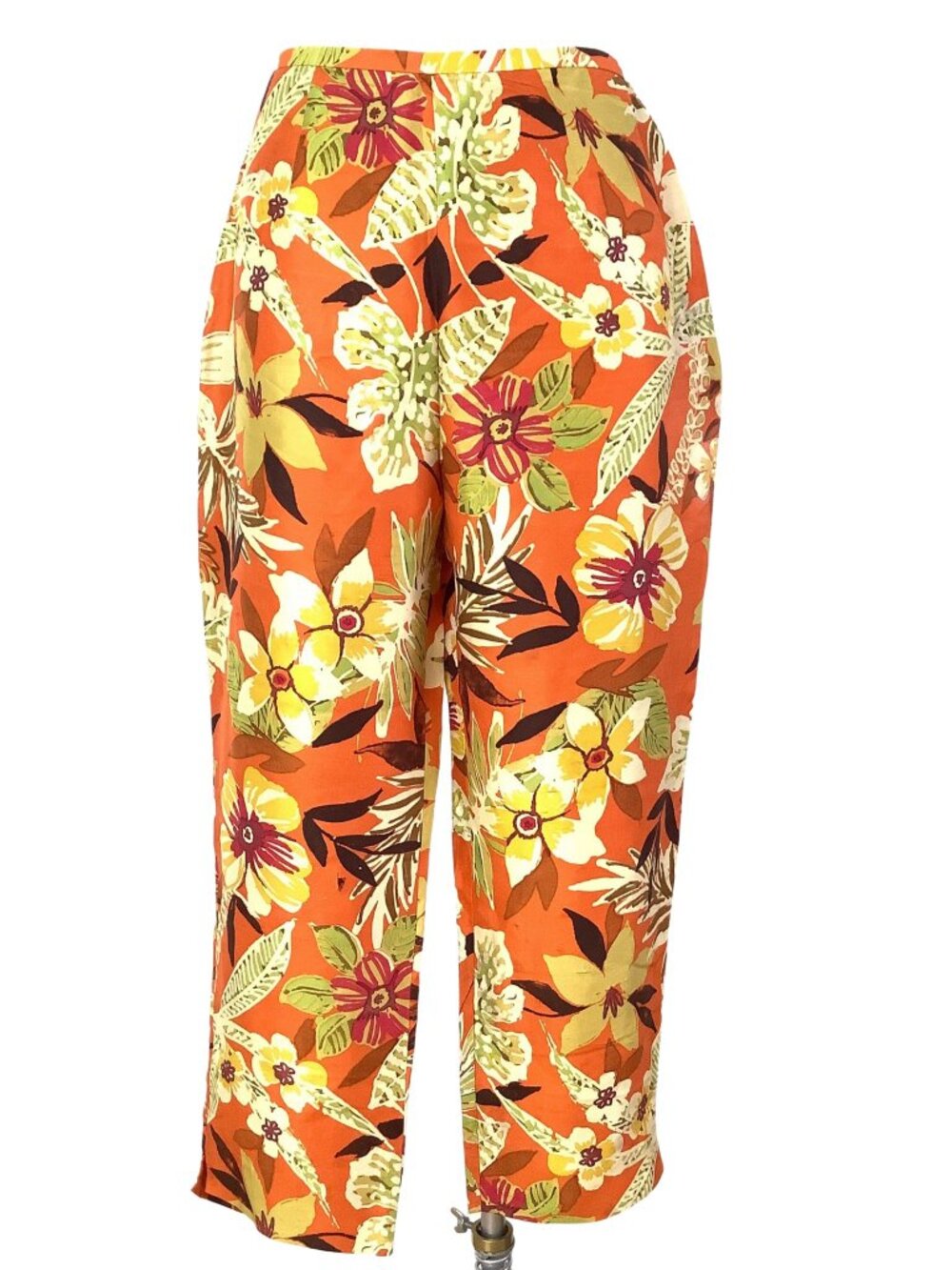 Vintage Silk Pants Tropical Orange-Multi Floral High Waisted - Cruise